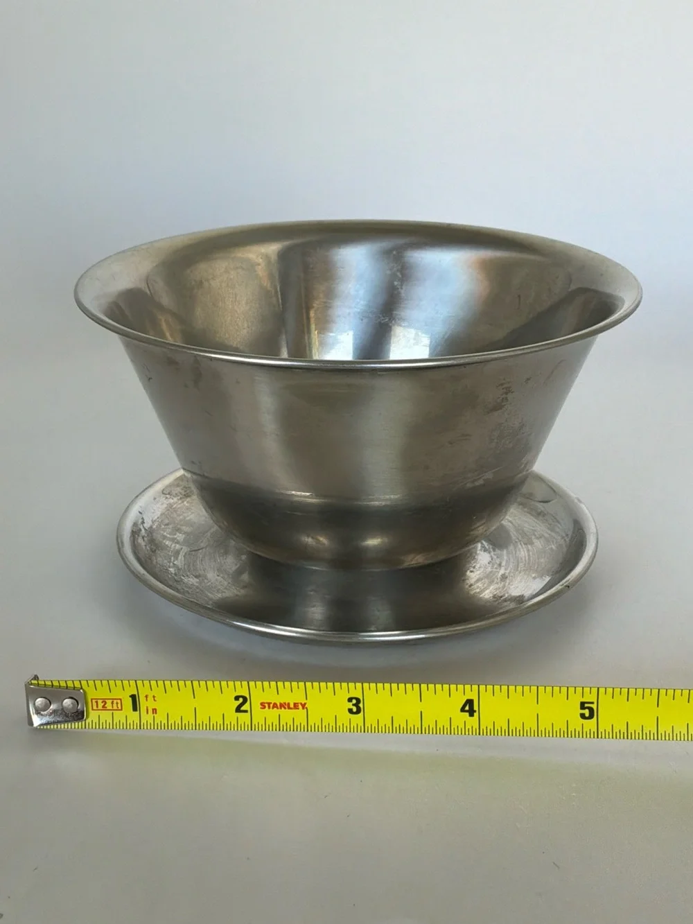 Vintage Stainless Steel Sauce Bowls with  Attached Underplates Set of 2